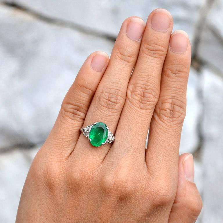 Zambian Emerald 3.83 Carat with Diamond Cocktail Ring 2