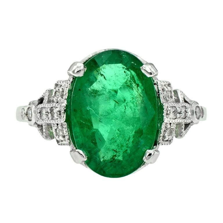 Zambian Emerald 3.83 Carat with Diamond Cocktail Ring
