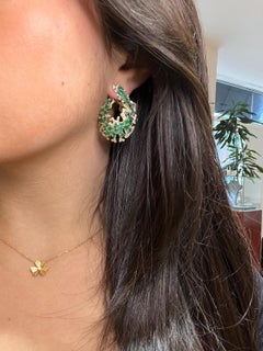 Emerald Diamond Statement Drop Hoop Earrings 18K Yellow Gold 9.60 carat