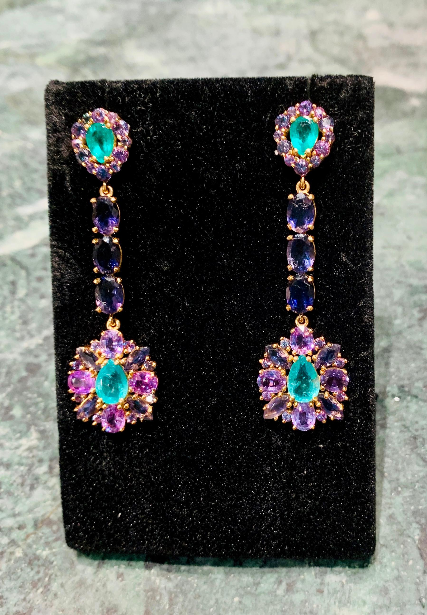 Zambian Emerald and Alexandrite Earrings 3.92 Carats of Emeralds For Sale 4
