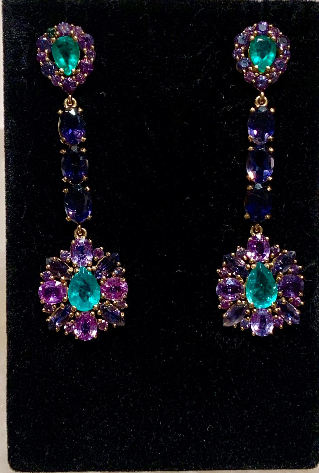 Pear Cut Zambian Emerald and Alexandrite Earrings 3.92 Carats of Emeralds For Sale