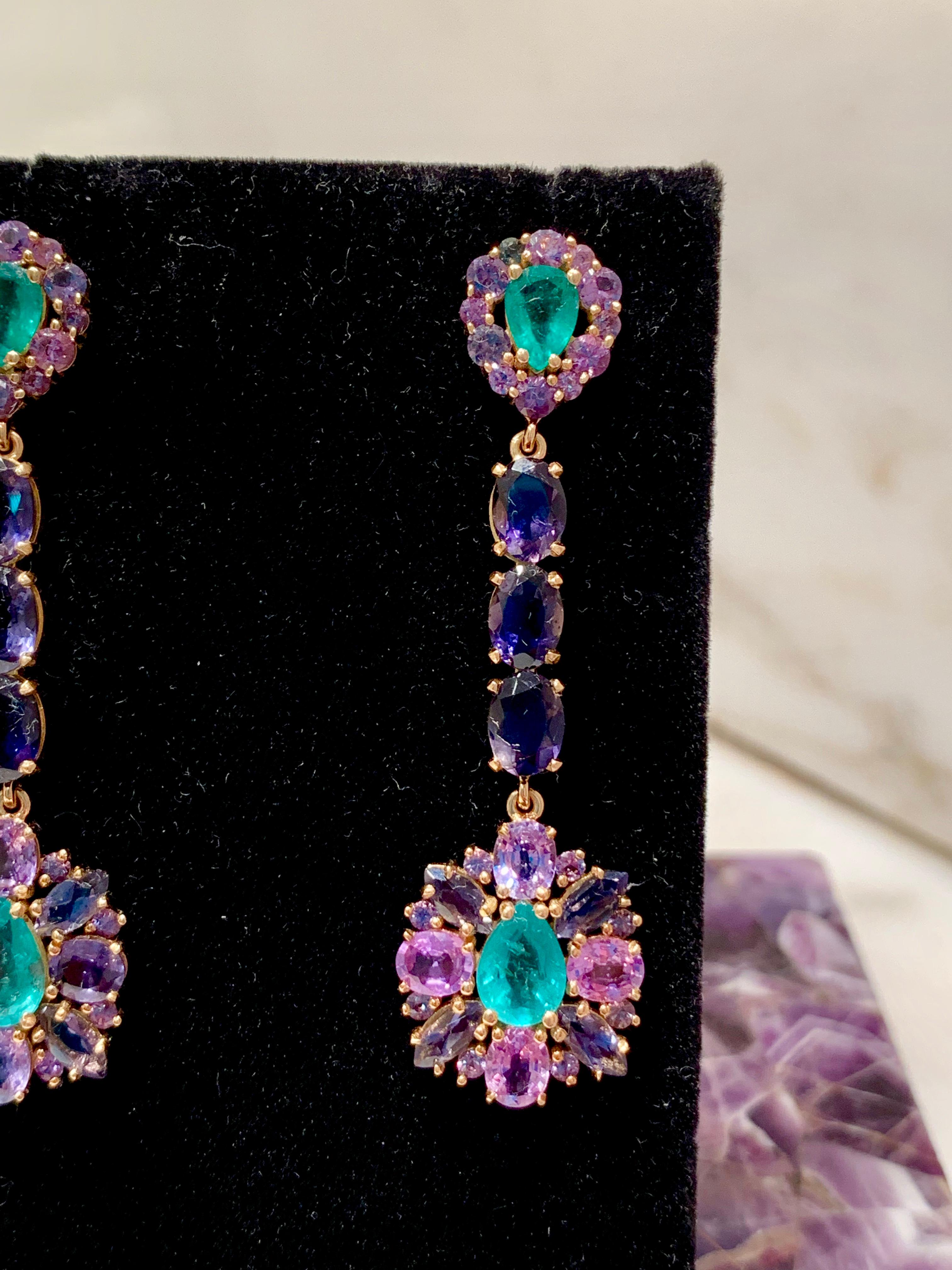 Zambian Emerald and Alexandrite Earrings 3.92 Carats of Emeralds In New Condition For Sale In New York, NY