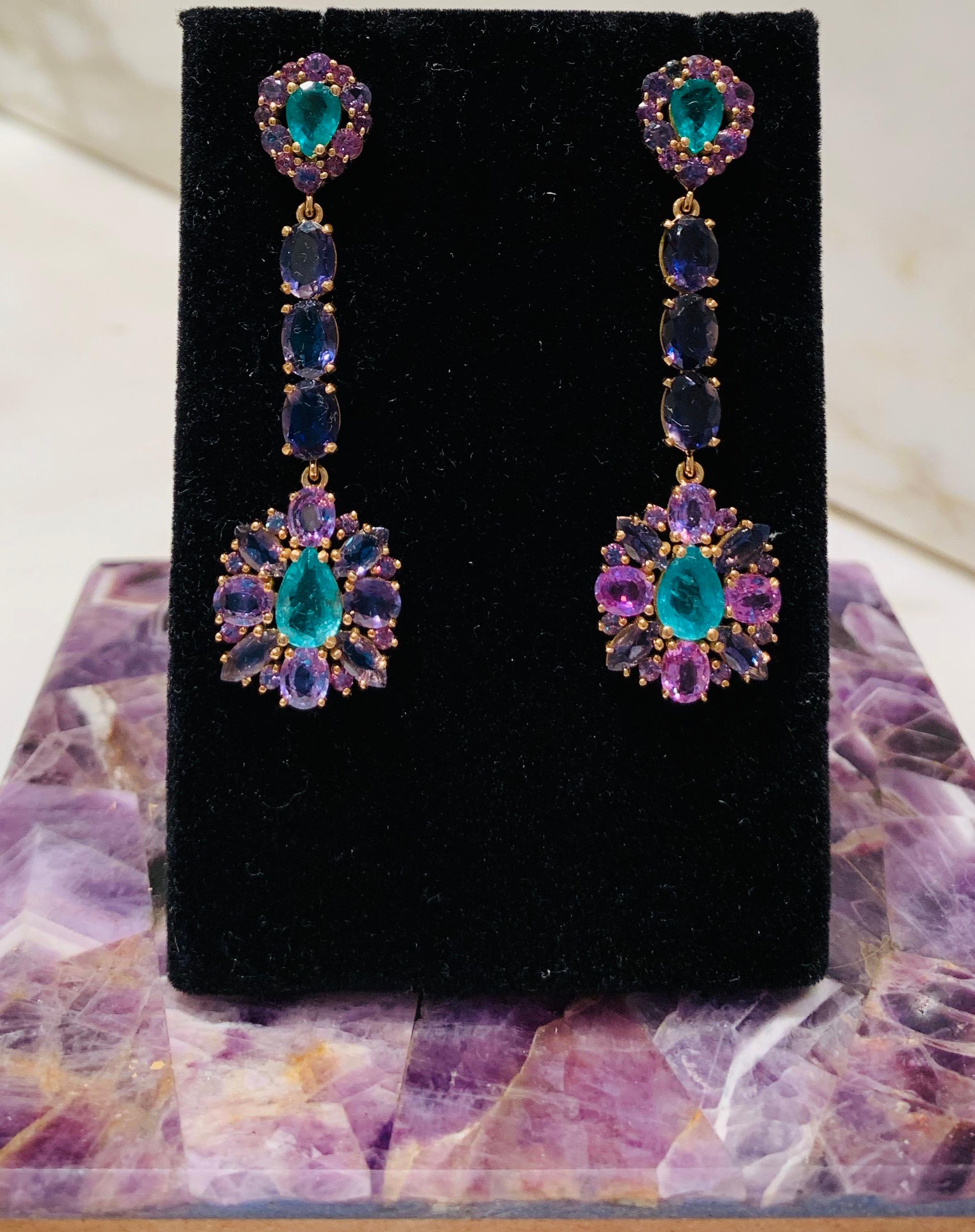 Zambian Emerald and Alexandrite Earrings 3.92 Carats of Emeralds For Sale 1