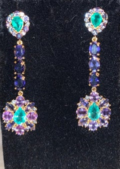 Zambian Emerald and Alexandrite Earrings 3.92 Carats of Emeralds