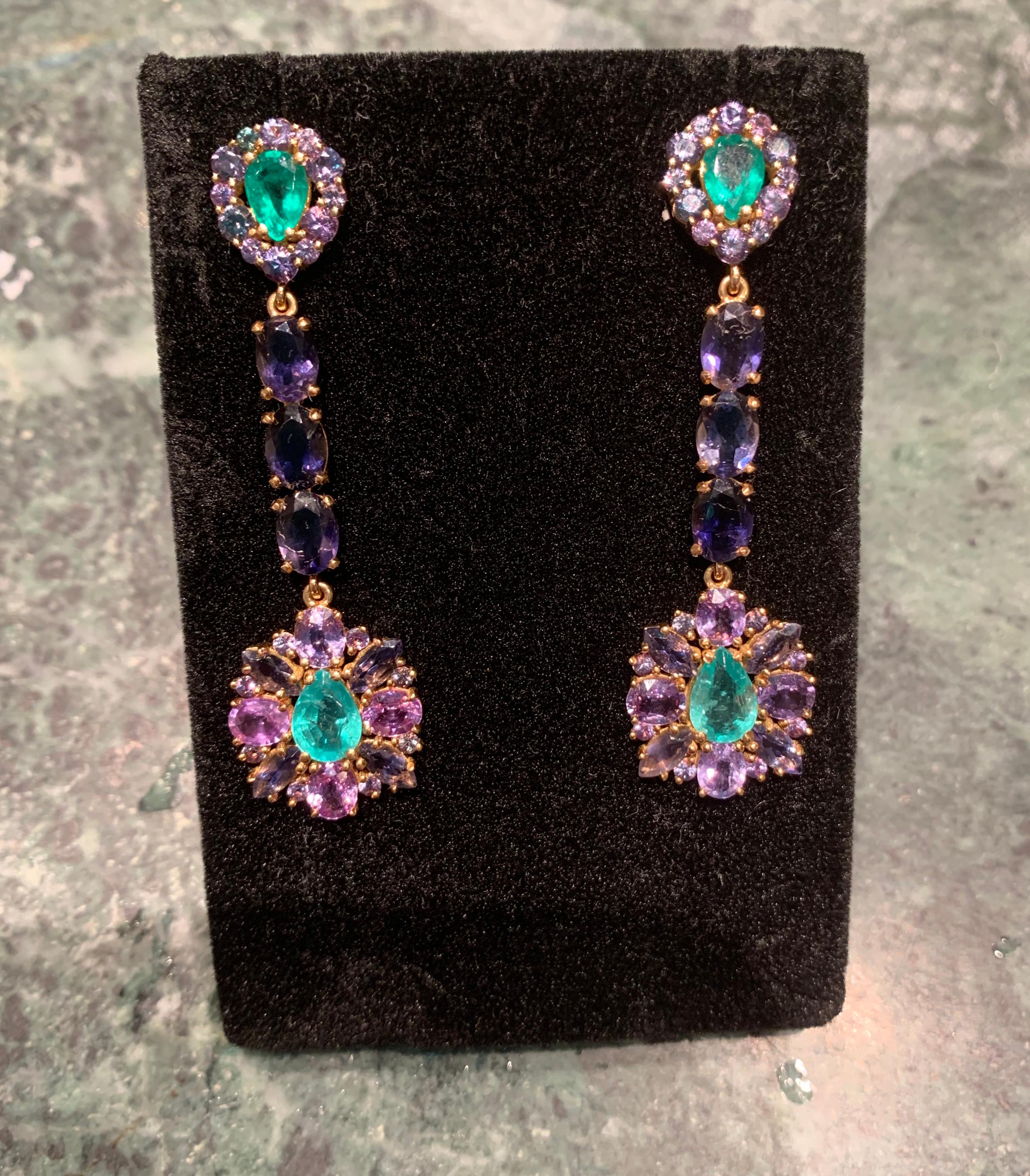 Zambian Emerald and Alexandrite Earrings 3.92 Carats of Emeralds For Sale 3