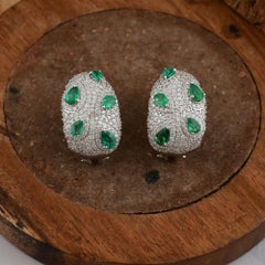 Zambian Emerald and Diamond Bombé Clip Earrings in 10K White Gold