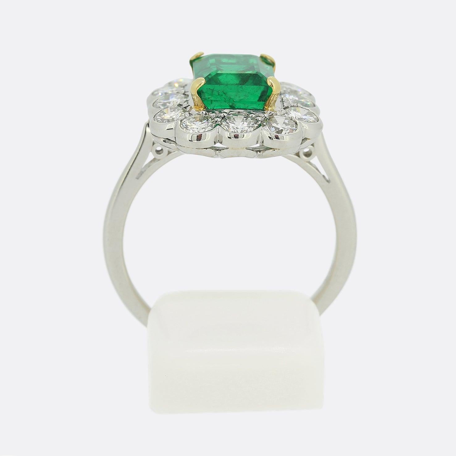 Women's Zambian Emerald and Diamond Cluster Ring For Sale