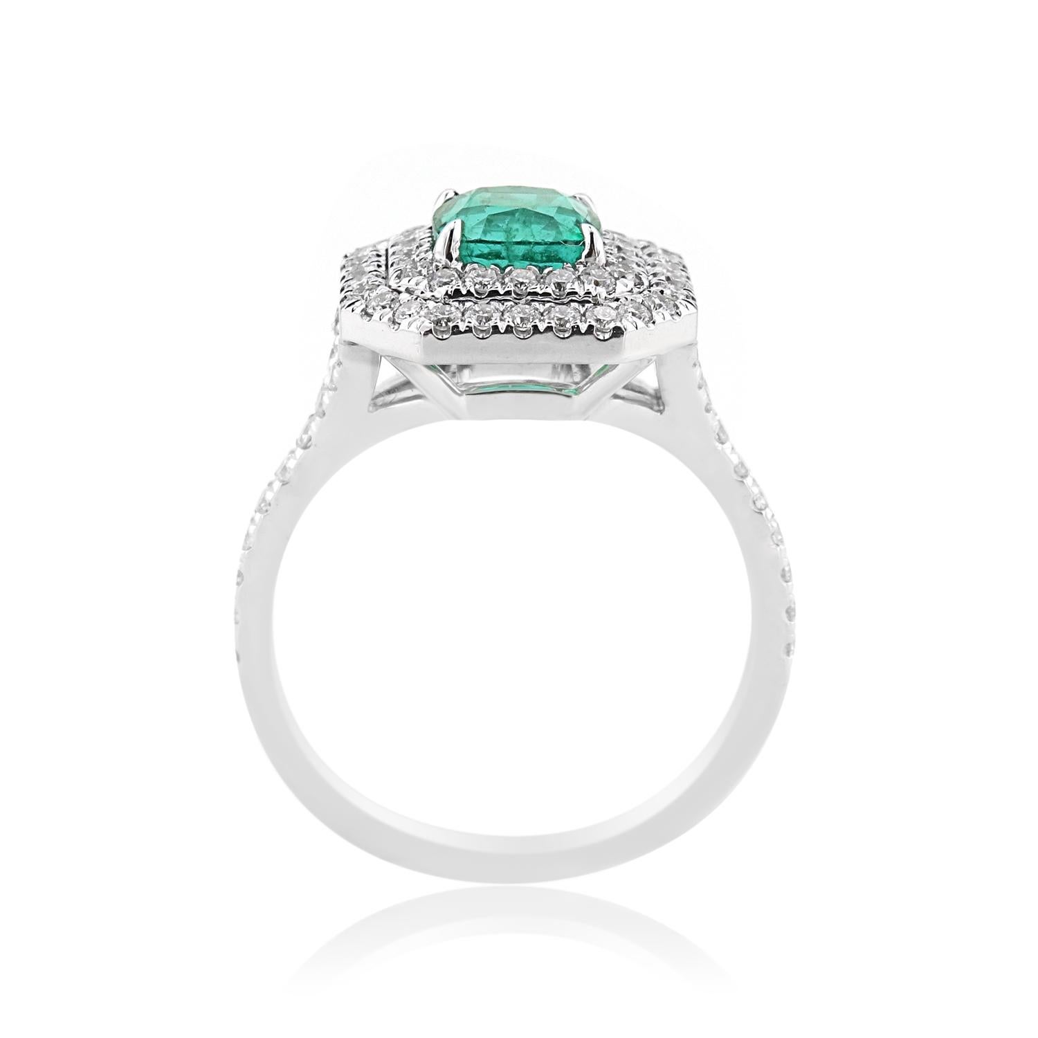 Modern Zambian Emerald and Diamond Ring, 1.60 Carat For Sale