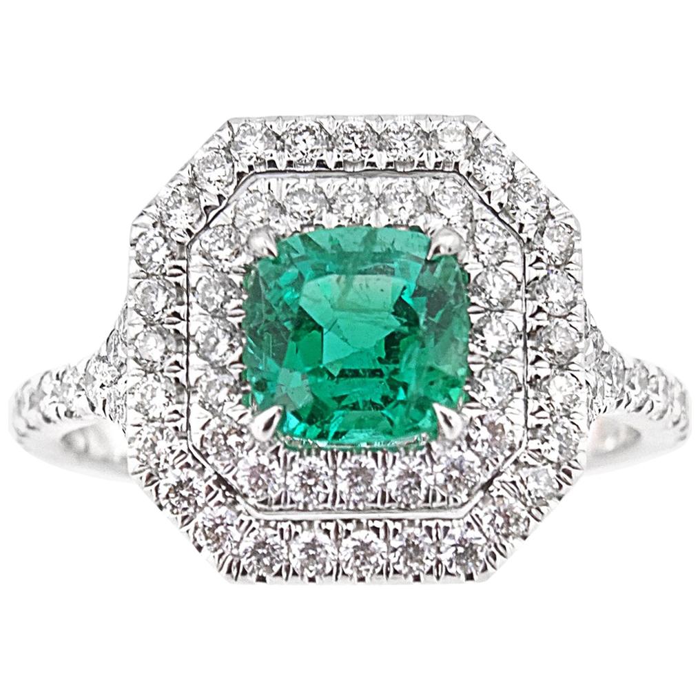 Zambian Emerald and Diamond Ring, 1.60 Carat For Sale