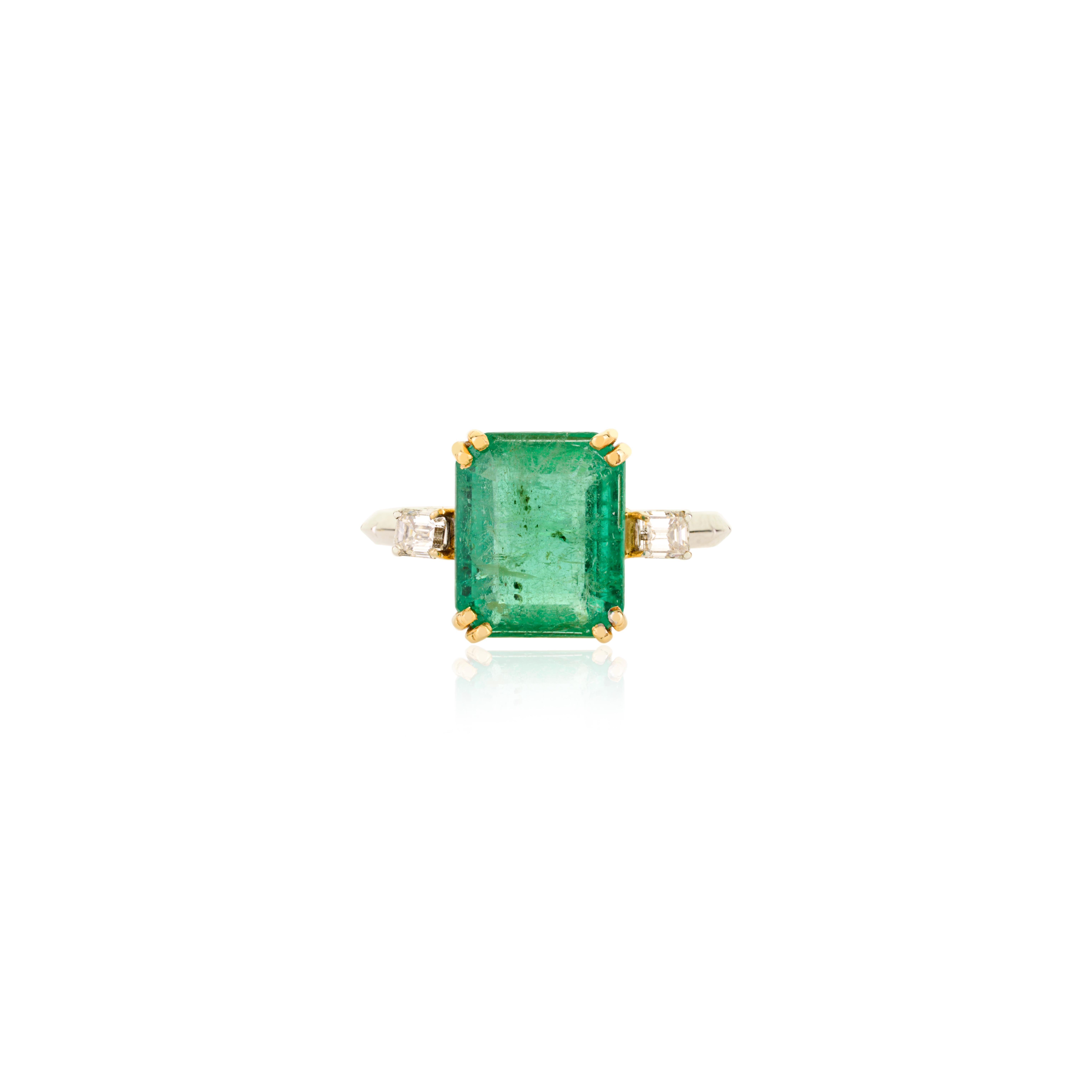 For Sale:  Zambian Emerald and Diamond Three-Stone Ring in 18k Yellow and White Gold 3