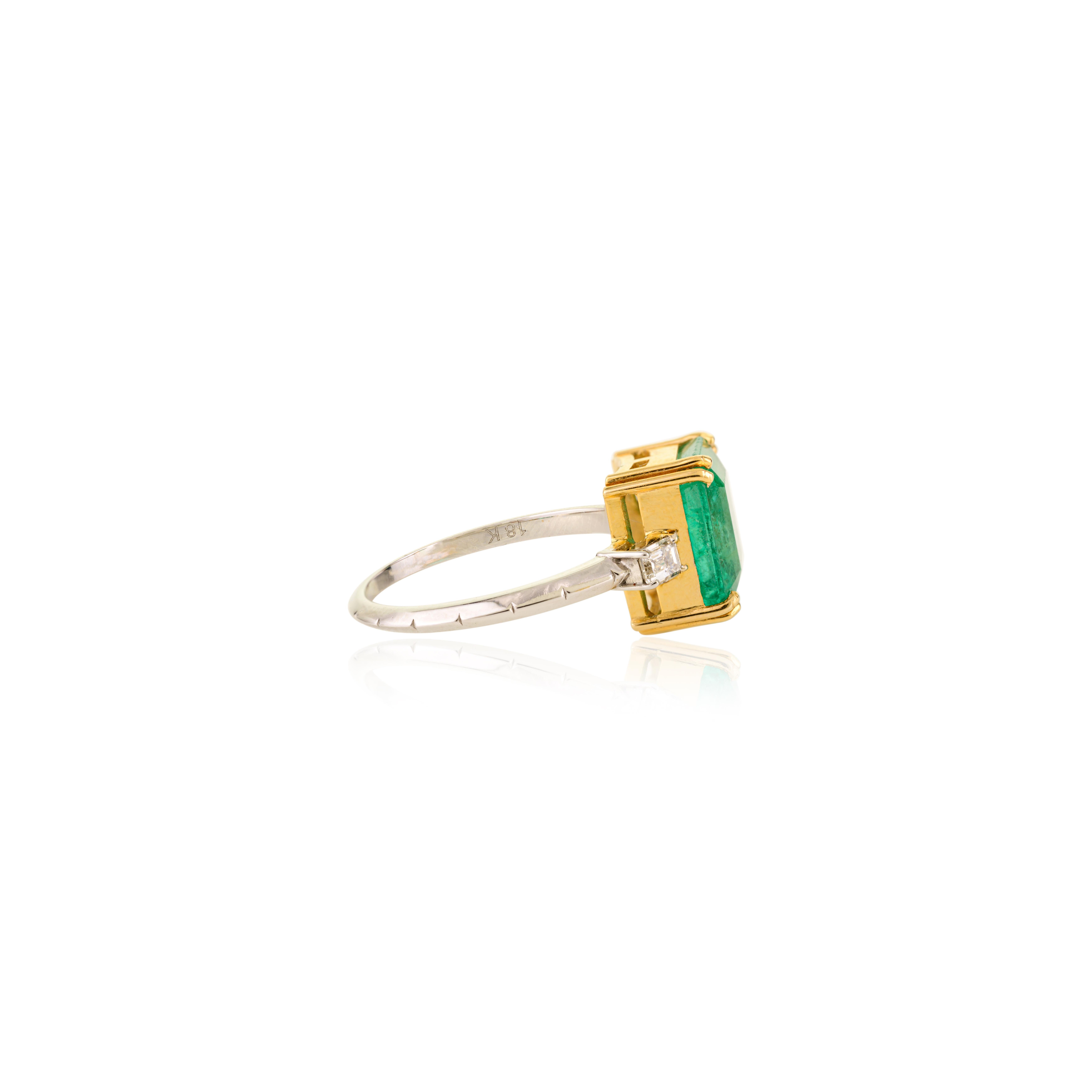 For Sale:  Zambian Emerald and Diamond Three-Stone Ring in 18k Yellow and White Gold 5