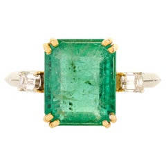 Zambian Emerald and Diamond Three-Stone Ring in 18k Yellow and White Gold