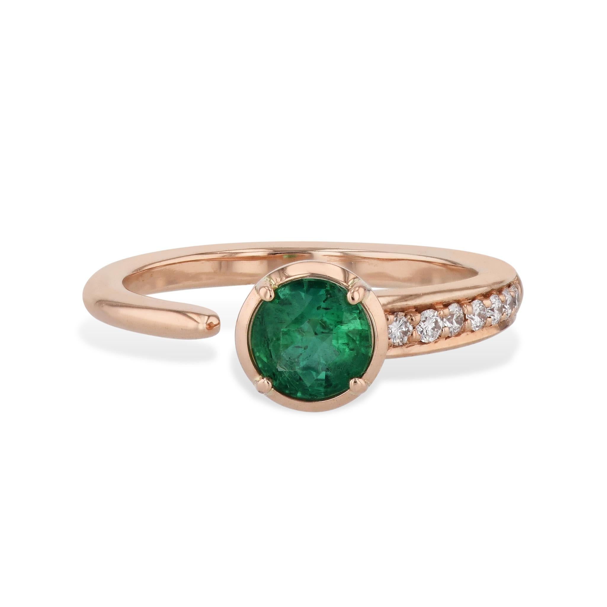 Modern Zambian Emerald and Pave Diamond Open Ring For Sale