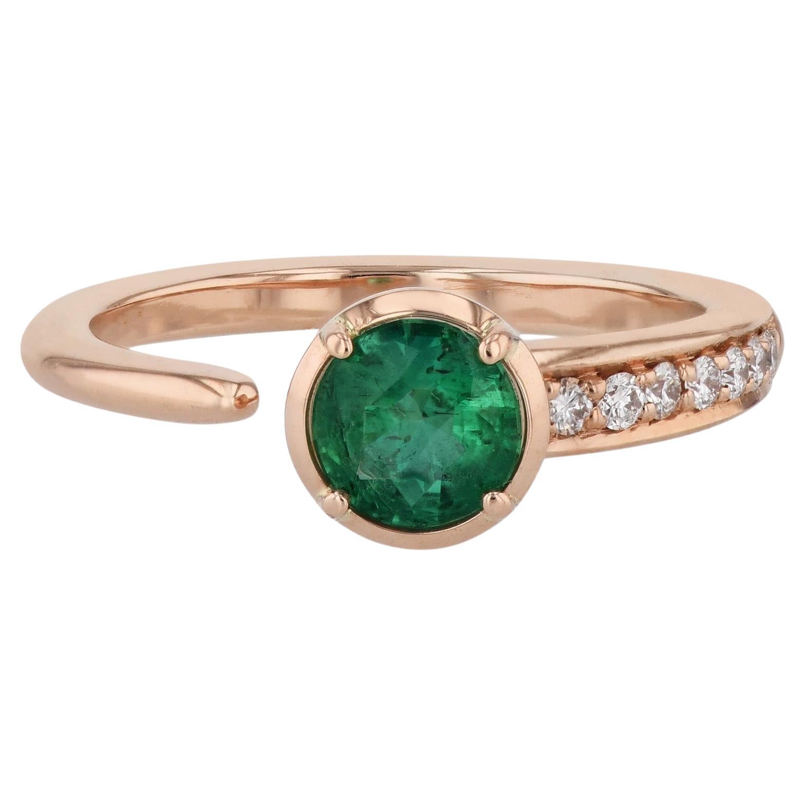 Zambian Emerald and Pave Diamond Open Ring For Sale