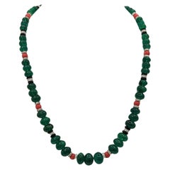Zambian Emerald and White Diamond Beaded Necklace 