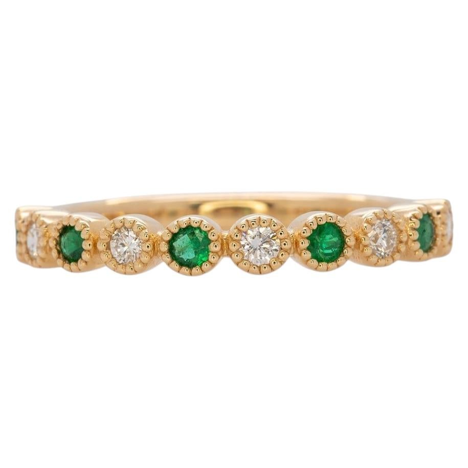 Zambian Emerald Band Ring with Earth-Mined Diamond Accents: Solid 14K Gold, 2mm