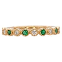 Zambian Emerald Band Ring with Earth-Mined Diamond Accents: Solid 14K Gold, 2mm