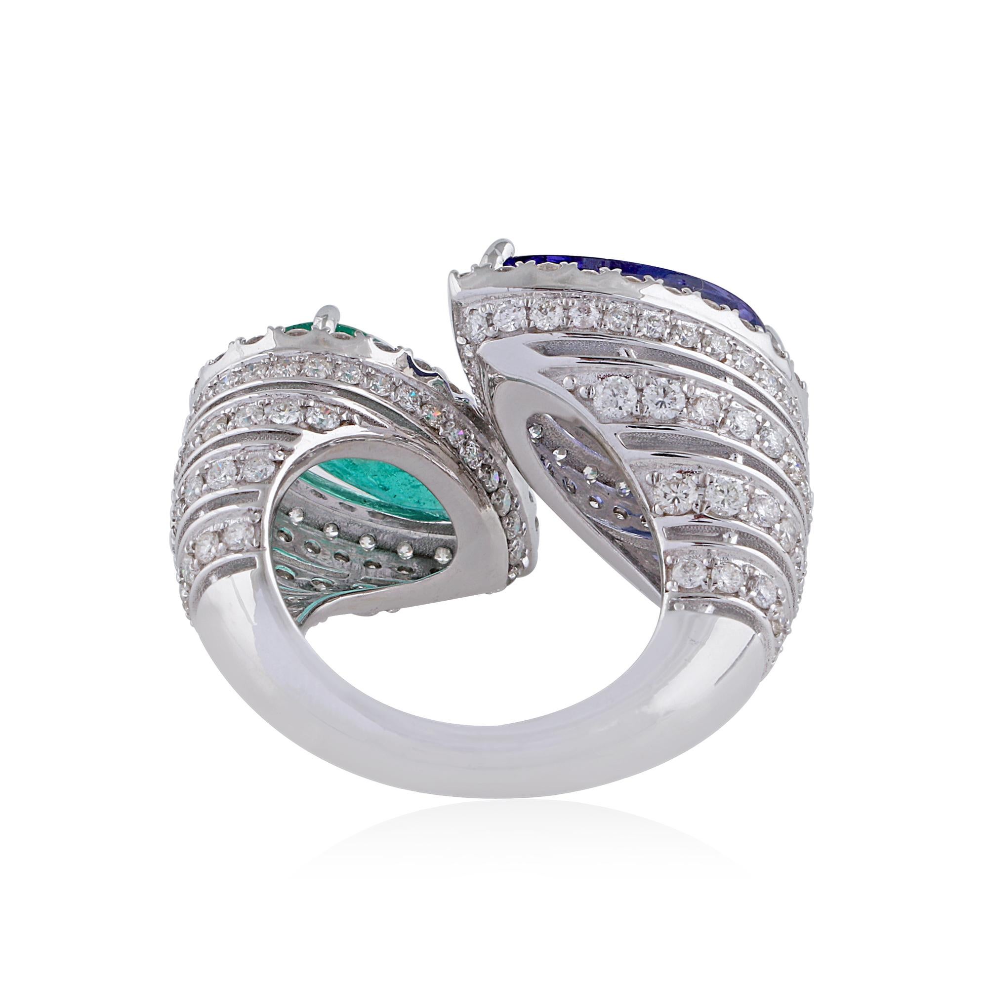 For Sale:  Natural Emerald Blue Sapphire Wrap Ring Diamond 14 Karat White Gold Fine Jewelry 5