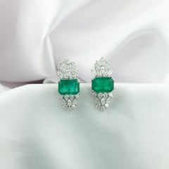 Zambian Emerald Cluster Earrings with Marquise Cut Diamonds 18K White Gold