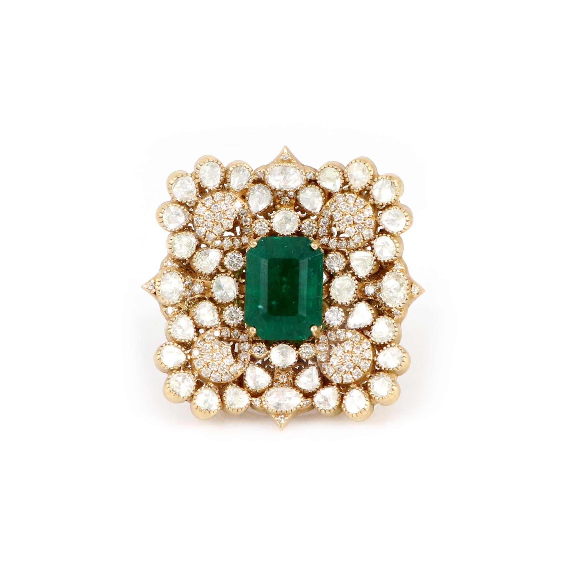 Modern Zambian Emerald Cocktail Ring 0213 For Sale