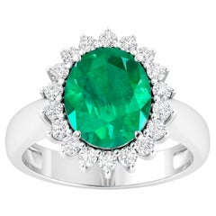 Esmeralda de Zambia Anillo de Cóctel Engaste de Diamantes 3,7 Quilates Total Oro de 14K