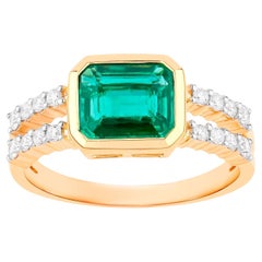 Esmeralda de Zambia Anillo de Cóctel Engastado con Diamantes 1,7 Quilates Total Oro 18K