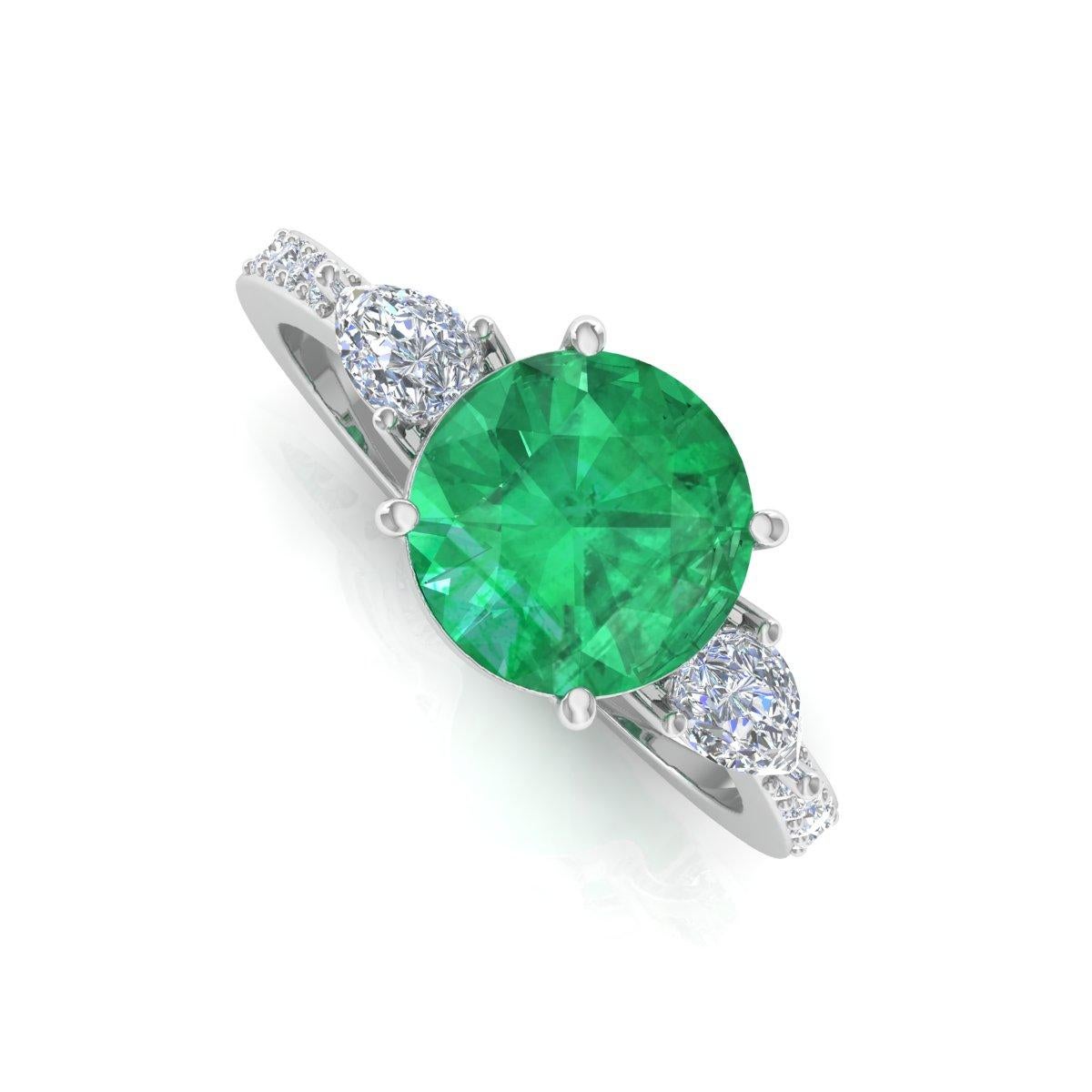 Round Cut Zambian Emerald Cocktail Ring Pear Diamond Solid 14k White Gold Handmade Jewelry For Sale