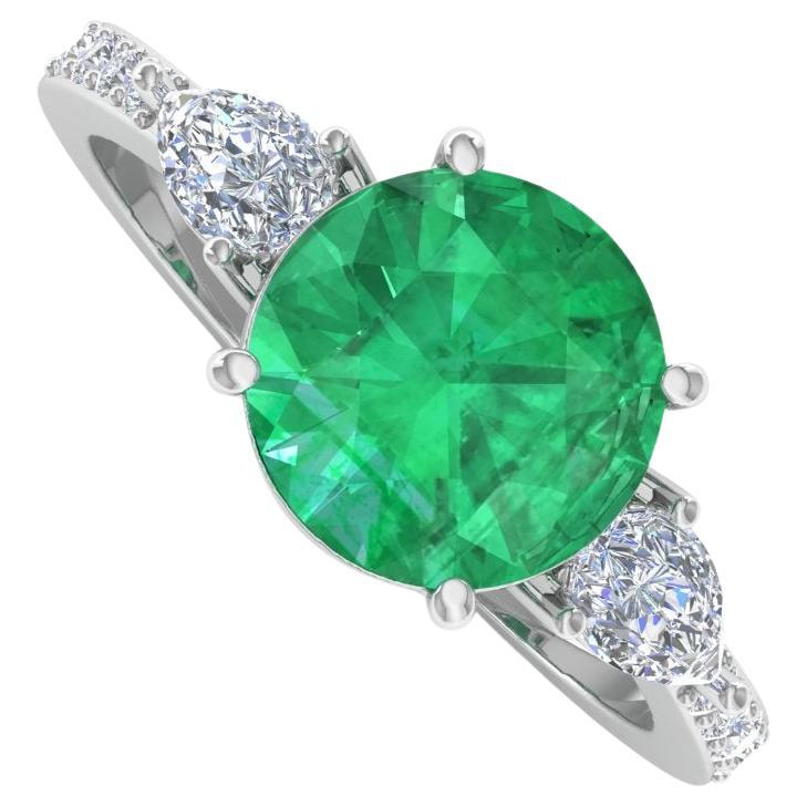 Zambian Emerald Cocktail Ring Pear Diamond Solid 14k White Gold Handmade Jewelry For Sale
