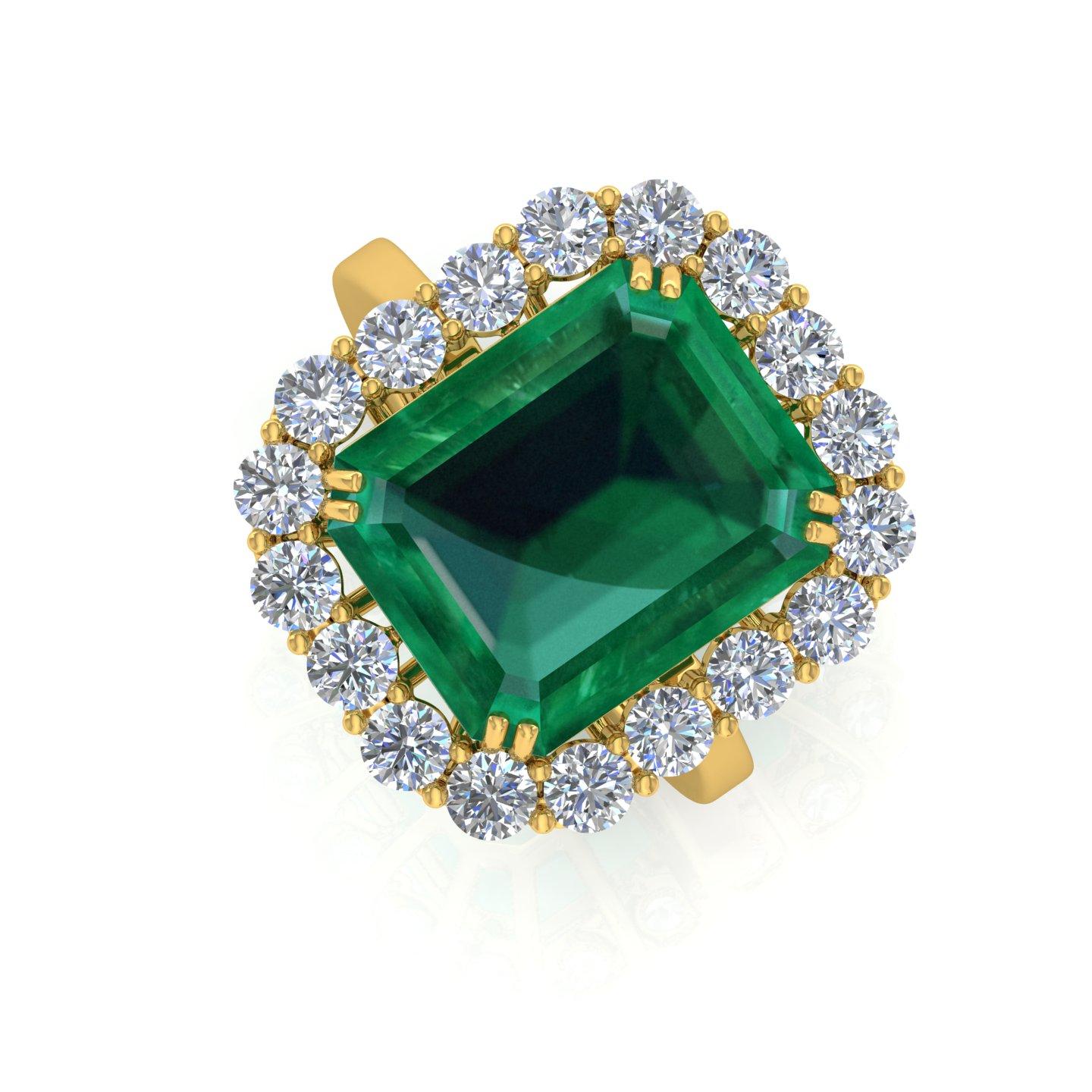 For Sale:  Zambian Emerald Cocktail Ring SI Clarity HI Color Diamond 18 Karat Yellow Gold 3