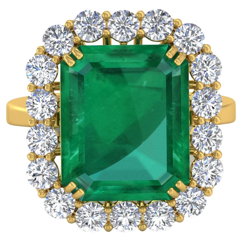 For Sale:  Zambian Emerald Cocktail Ring SI Clarity HI Color Diamond 18 Karat Yellow Gold