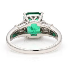 Zambian Emerald Cocktail Ring with Baguette Diamonds Made in 18k White Gold