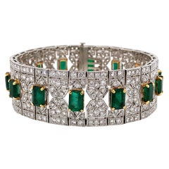 Zambian Emerald Cut Emeralds 13.14 Carat 8.26 Carat Diamond Platinum Bracelet