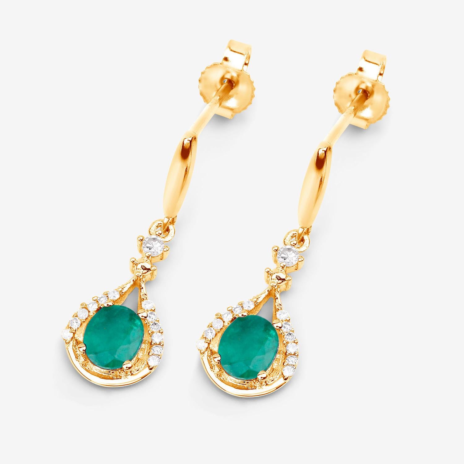 Contemporain Boucles d'oreilles pendantes en émeraude de Zambie Diamants 0,6 carats Or jaune 14K en vente