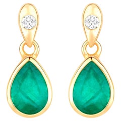 Pendientes Colgantes Esmeralda de Zambia Diamantes 1,36 Quilates Oro Amarillo 10K