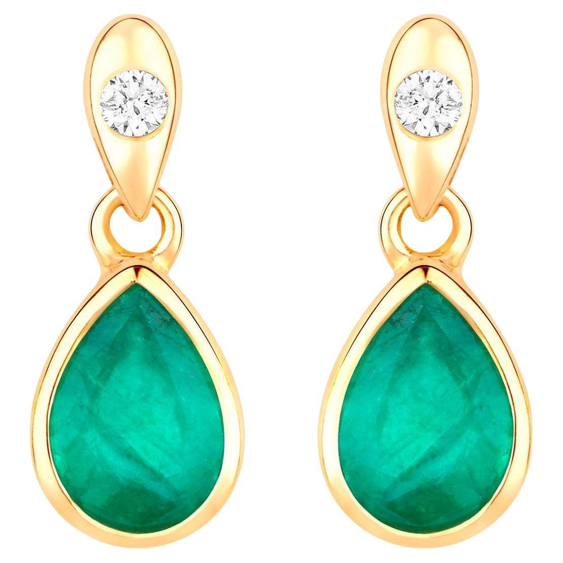 Orecchini con smeraldo dello Zambia Diamanti 1,36 carati Oro giallo 10K