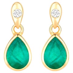 Orecchini con smeraldo dello Zambia Diamanti 1,36 carati Oro giallo 10K