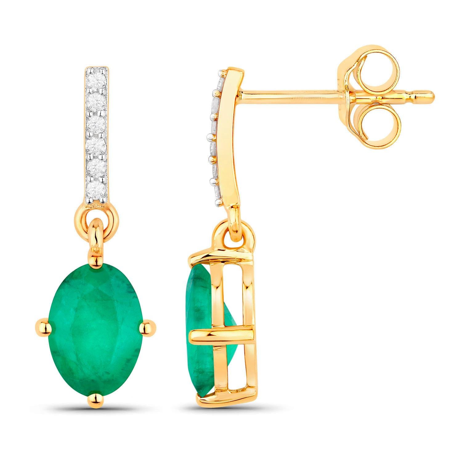 Contemporaneo Zambian Emerald Dangle Earrings Diamonds 1.4 Carats 14K Yellow Gold in vendita