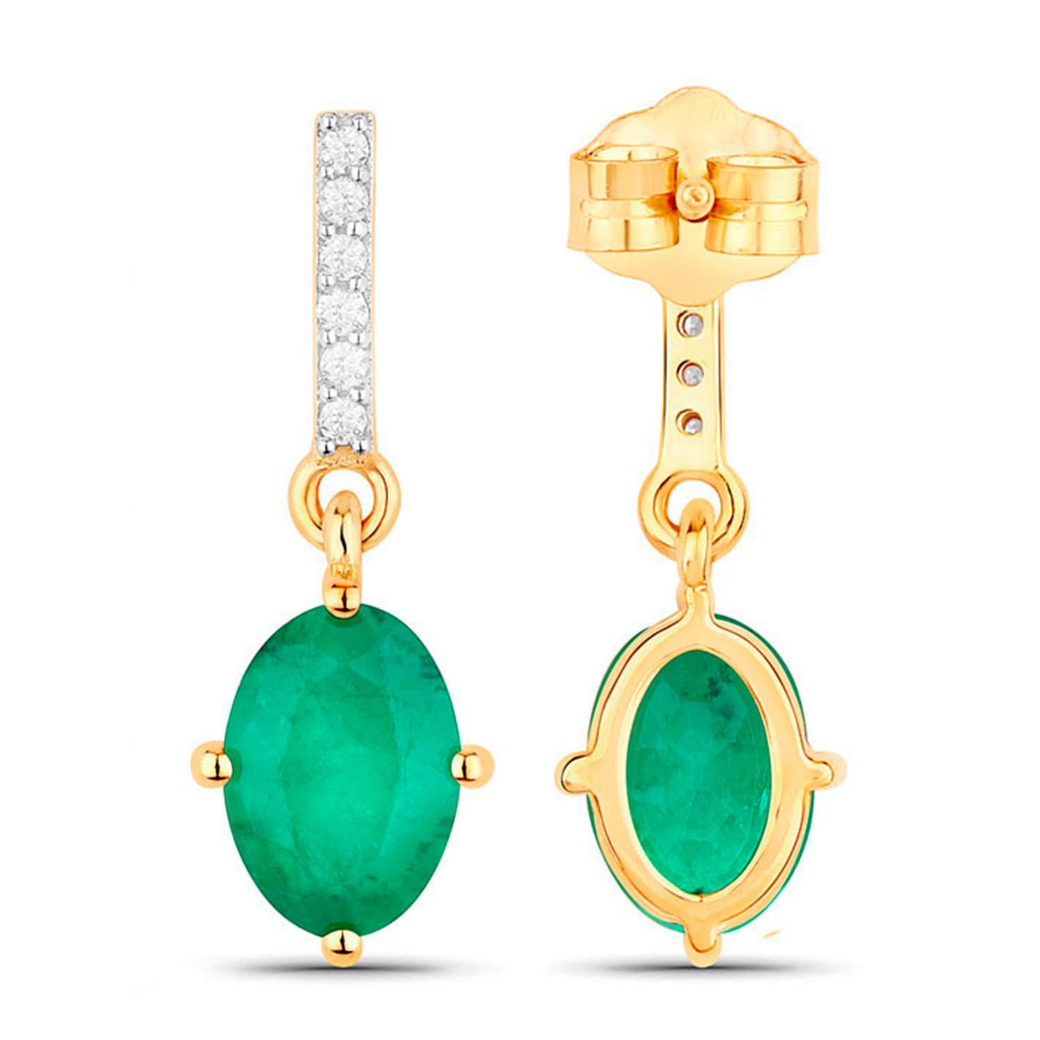 Zambian Emerald Dangle Earrings Diamonds 1.4 Carats 14K Yellow Gold In condizioni ottime in vendita a Punta Gorda, FL