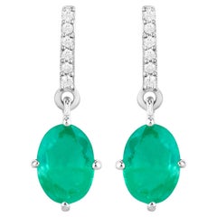Zambian Emerald Dangle Earrings Diamonds 1.48 Carats 10K White Gold