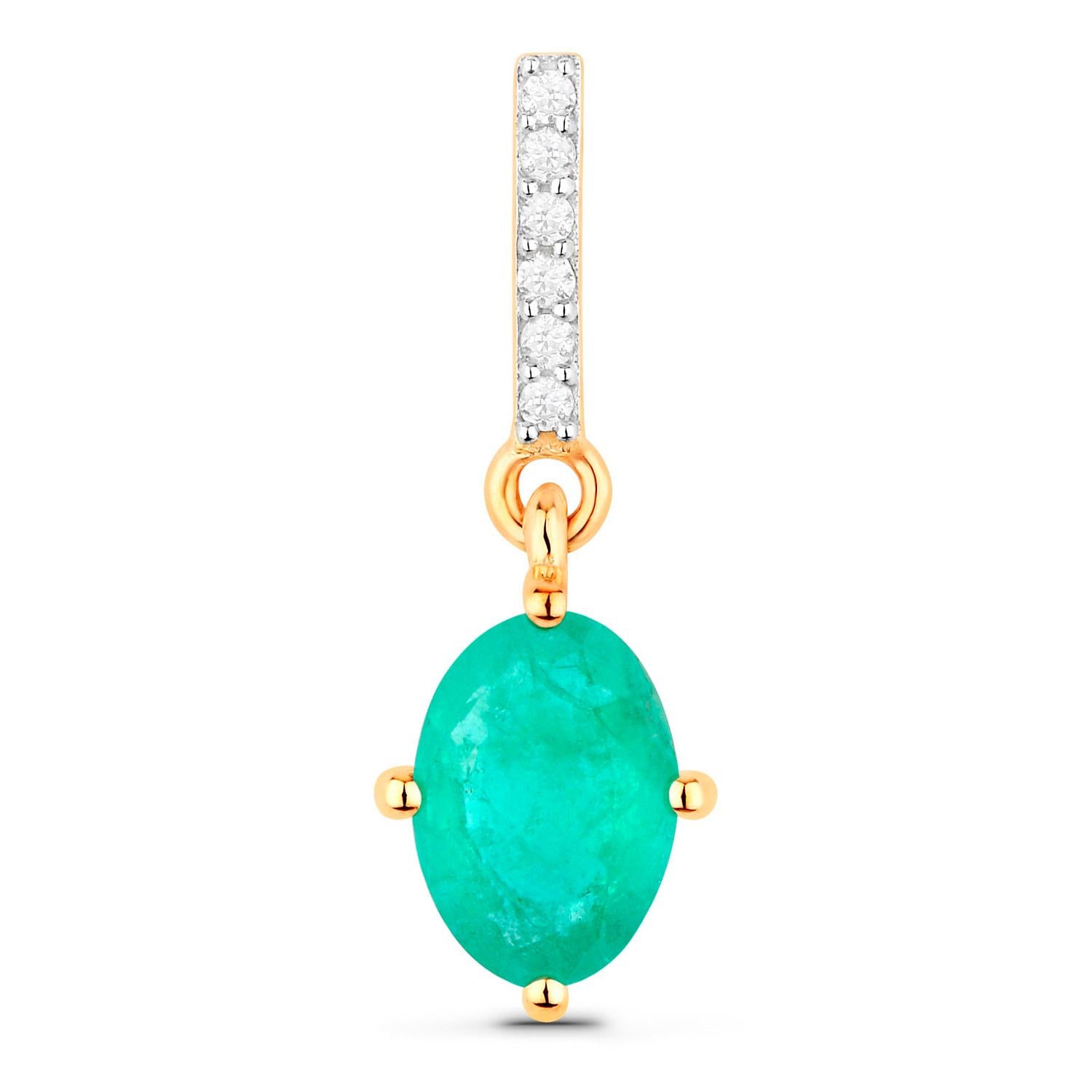 Oval Cut Zambian Emerald Dangle Earrings Diamonds 1.5 Carats 10K Yellow Gold For Sale