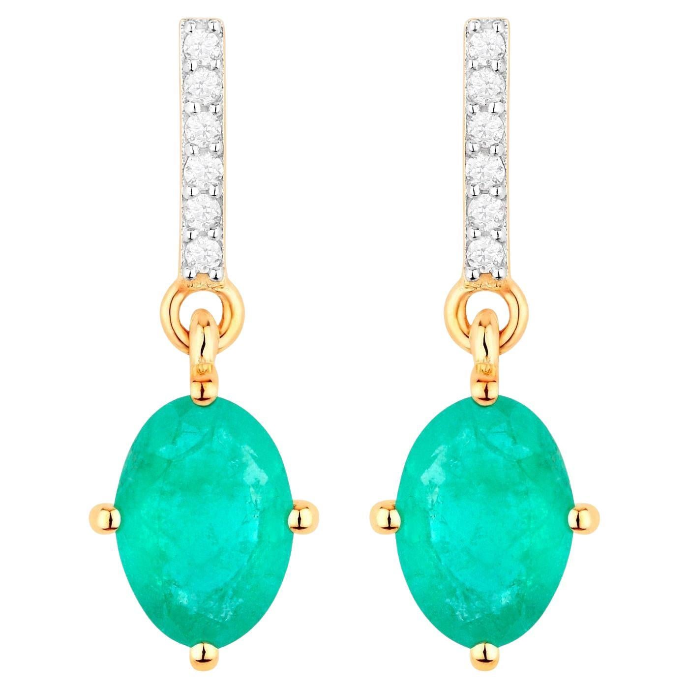 Zambian Emerald Dangle Earrings Diamonds 1.5 Carats 10K Yellow Gold