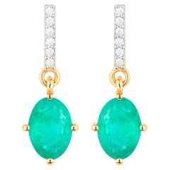 Orecchini con smeraldo dello Zambia Diamanti 1,5 carati Oro giallo 10K