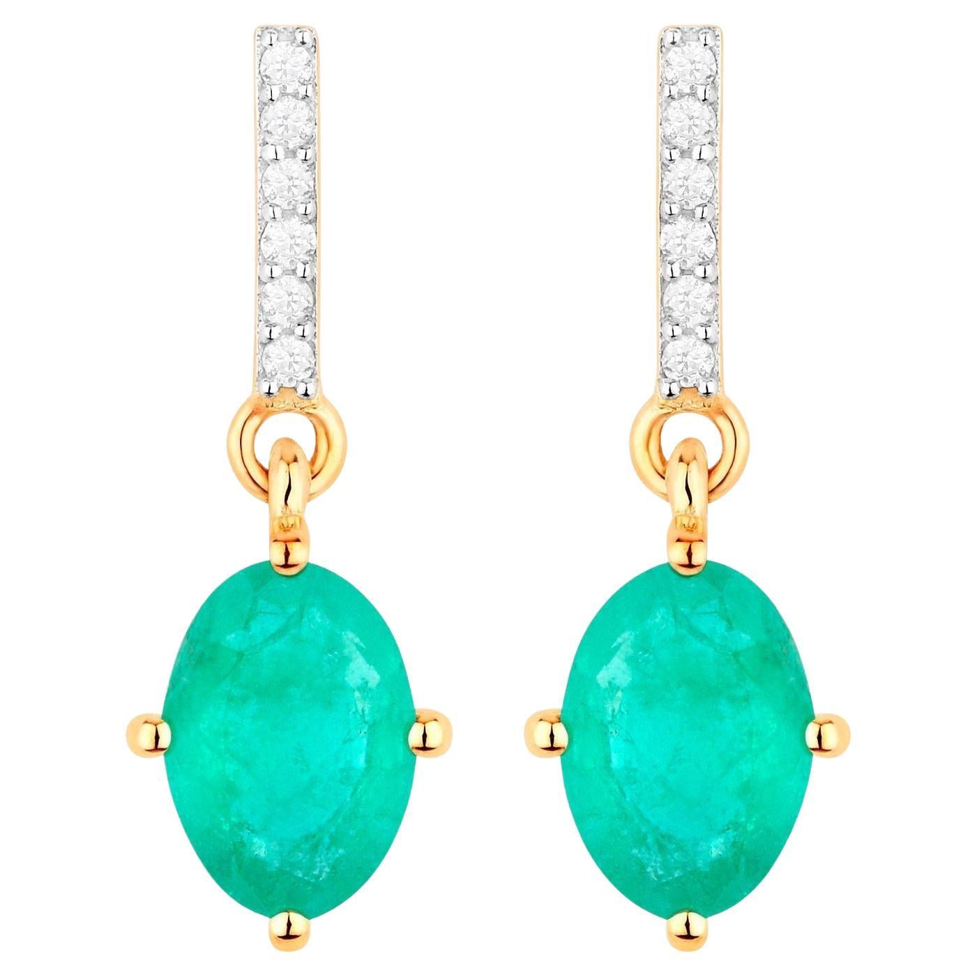 Zambian Emerald Dangle Earrings Diamonds 1.5 Carats 10K Yellow Gold