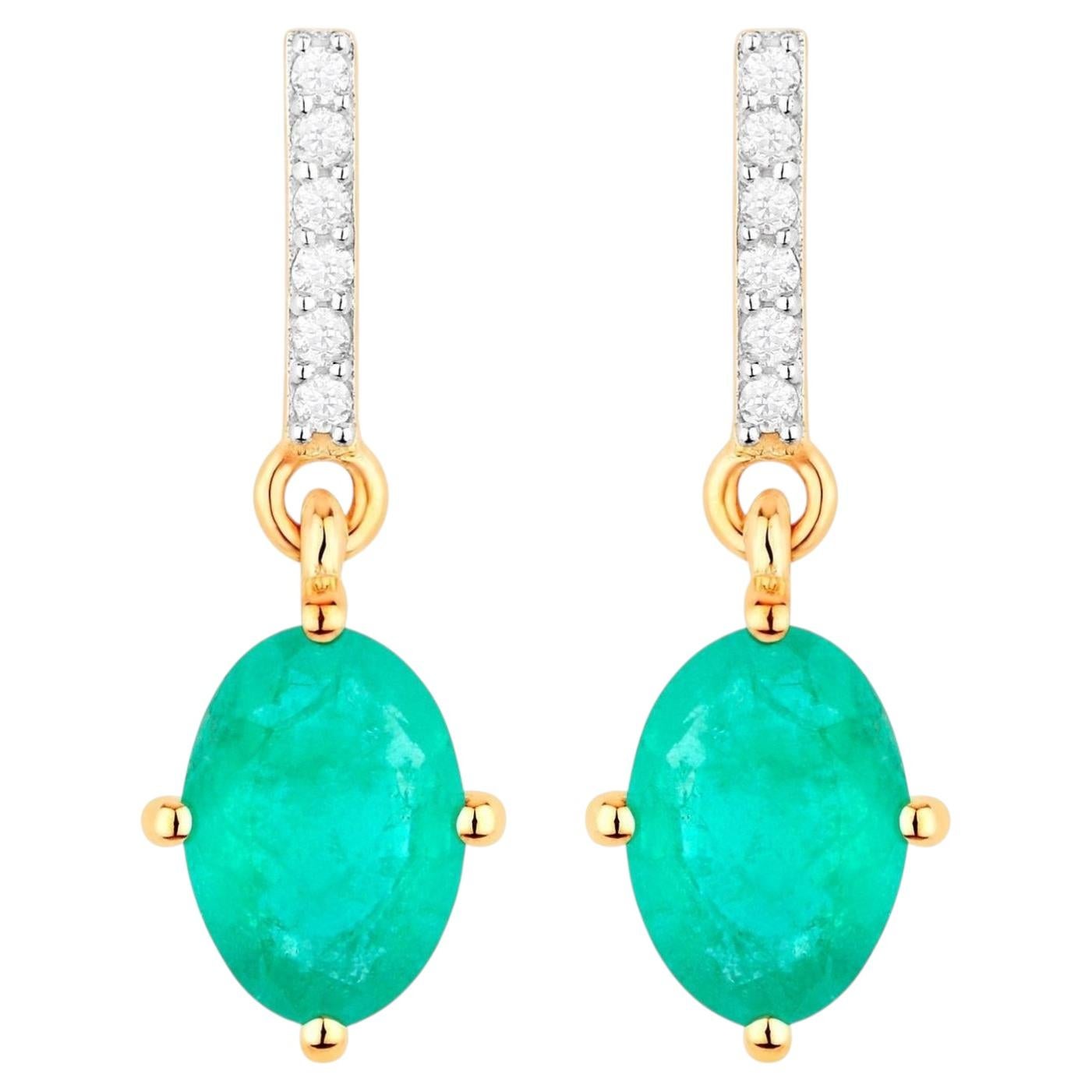 Zambian Emerald Dangle Earrings Diamonds 1.5 Carats 10K Yellow Gold
