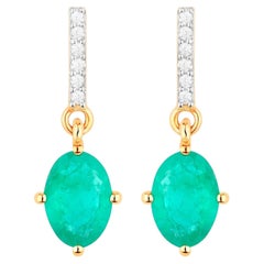 Zambian Emerald Dangle Earrings Diamonds 1.5 Carats 10K Yellow Gold