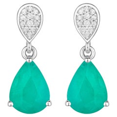 Zambian Emerald Dangle Earrings Diamonds 2.26 Carats 10K White Gold