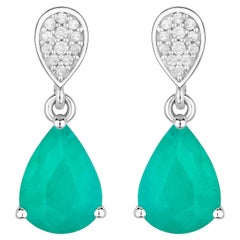 Zambian Emerald Dangle Earrings Diamonds 2.26 Carats 10K White Gold