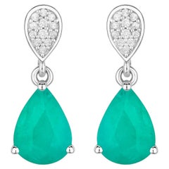 Zambian Emerald Dangle Earrings Diamonds 2.26 Carats 10K White Gold