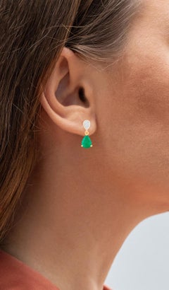 Zambian Emerald Dangle Earrings Diamonds 2.3 Carats 10K Yellow Gold