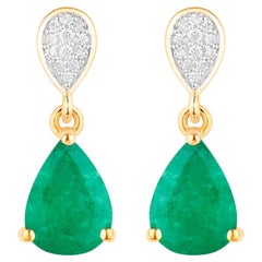 Orecchini con smeraldo dello Zambia Diamanti 2,3 carati Oro giallo 10K